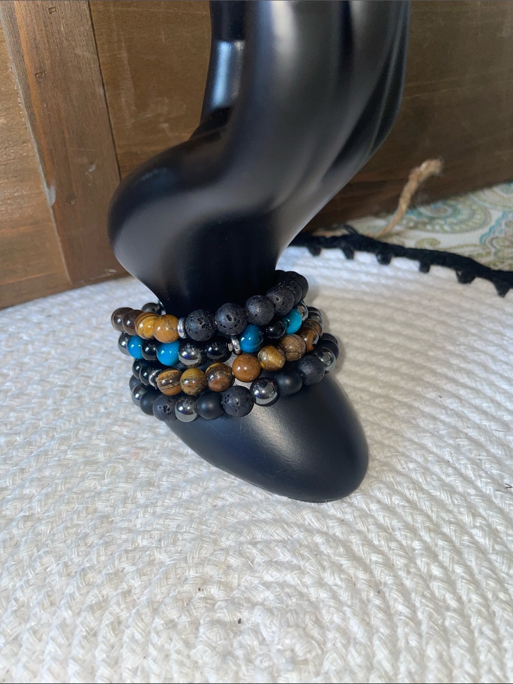 Set of 4 - Chrysocolla, Onyx, Tiger Eye & Hematite Natural Stone Beaded Bracelet